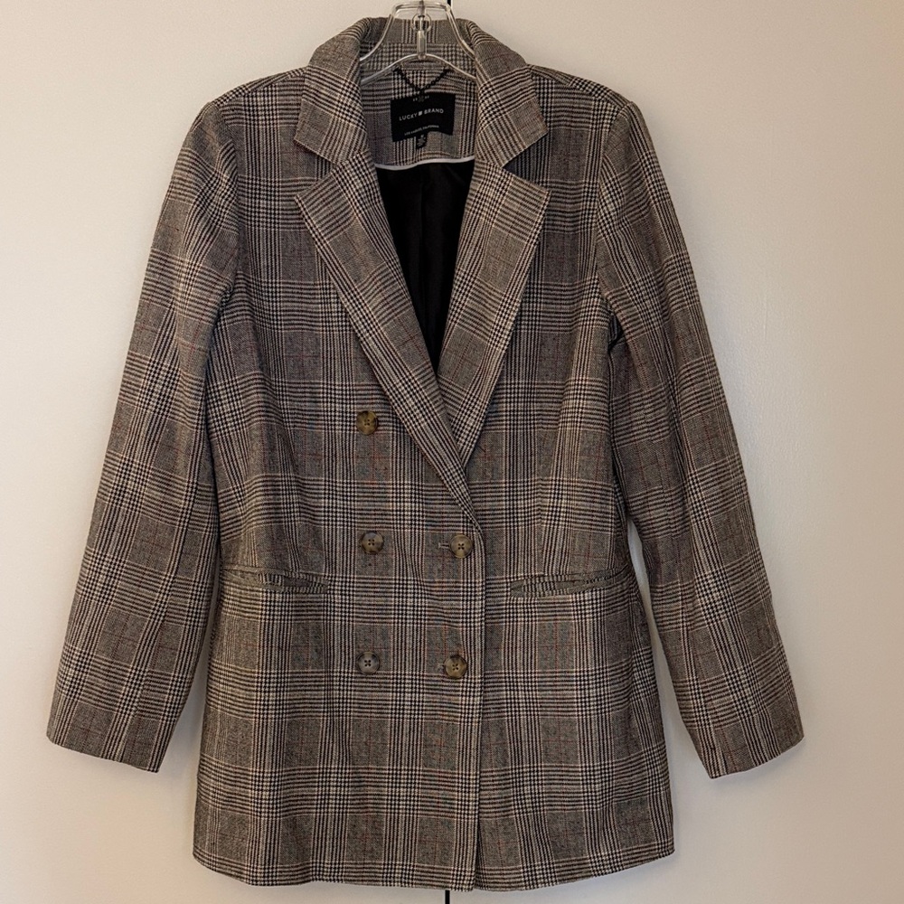 Lucky Brand Plaid Double-Breasted Blazer